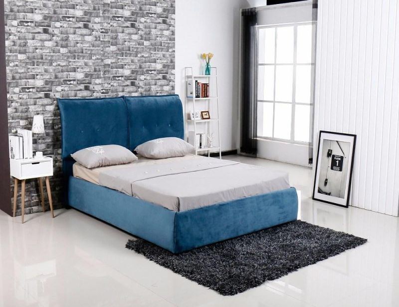 Home Bedroom Furniture Fabric Plywood Frame Bed with Decorative Button