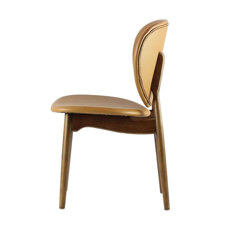 Round Back PU Leather Seat Dining Chair with Wooden Legs for Restaurant Use