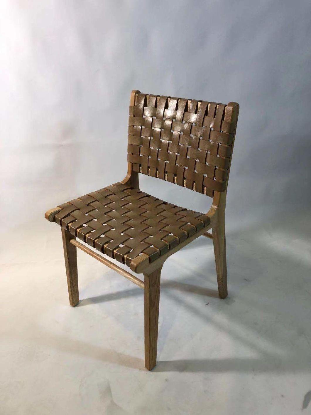 Brown Recycled Leather Wooden Frame Leisure Dining Chair for Hotel Use