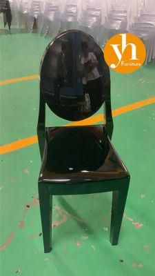 Customized Colour Stacking PC Resin Plastic Wedding Event Black Ghost Chair