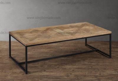 Modern Nordic Country Style Storage Pine Natural Reclaimed Fir Wood with Black Iron Metal Fixed Coffee Table