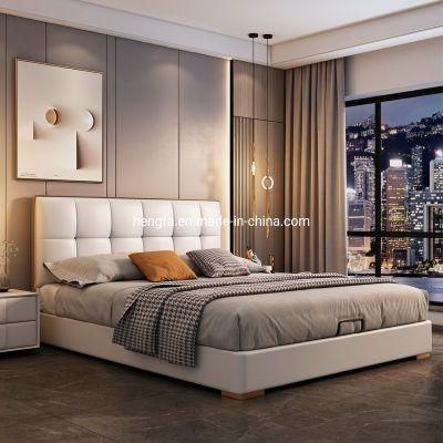 Modern Bedroom Wood Furniture White Leather Storage Bed