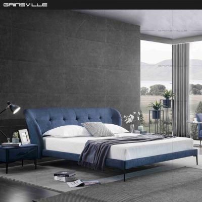 Chinese Factory Bedroom Furniture Sets Blue Leather Bed King Beds Gc1818