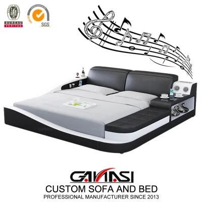 King Size White Leather Upholstered Bed Design with Music Playback (LB8845)