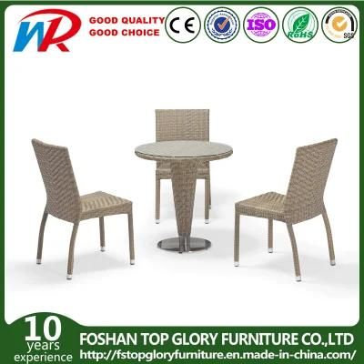 Small Round Rattan Outdoor Aluminium Waterproof Garden Furniture Coffee Set with Stackable Chair