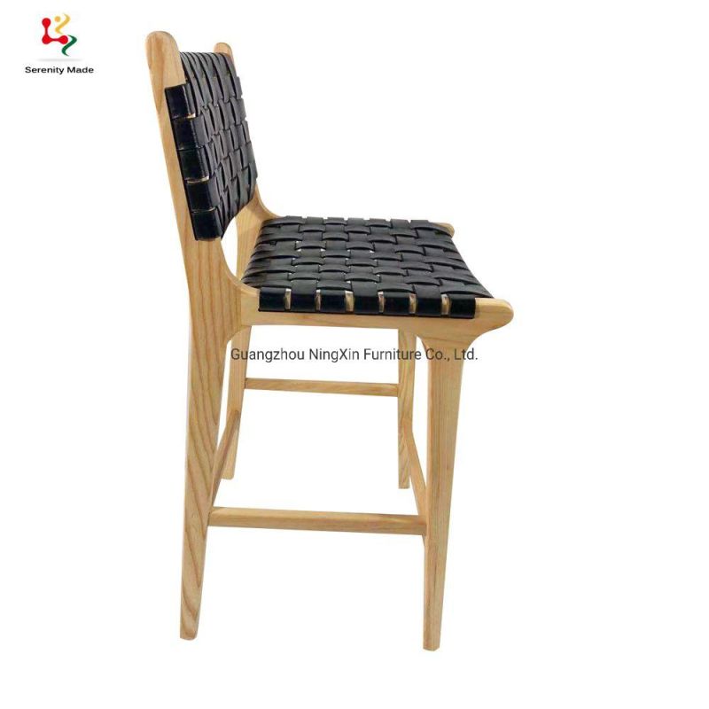 Modern Restaurant Pub Ash Timber Leather Woven Bar Chair Stool