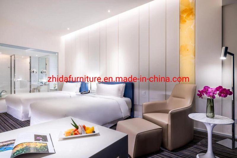 Modern 5 Star Custom Made Hotel Apartment Furniture Living Room Bedroom Set Leather King Size Bed with Leisure Sofa