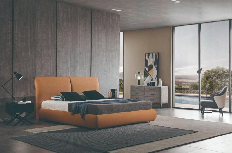 Hot Sale Modern Bedroom Furniture Leather Bed with Comfortable Headboard and Storage Gc2015