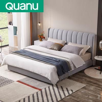 105207 Quanu Modern Style Comforable Upholstered Luxury Grey Fabric Double Bed