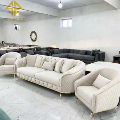 Light Luxury Modern Gold Stainless Steel Wedding Fabric Couch Contemporary Living Room Sofas Sets Furniture for Hotel