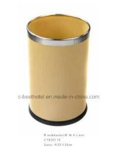 Leather Steel Floor Stand Waste Bin Recycle Trash Can Lid Hotel Room