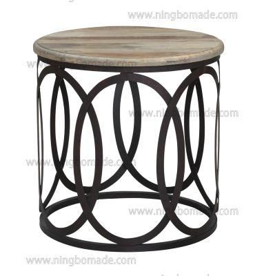 French Country Nordic Living Room Solid Wood Natural Recycled Fir and Black Metal Tea Table Corner Table