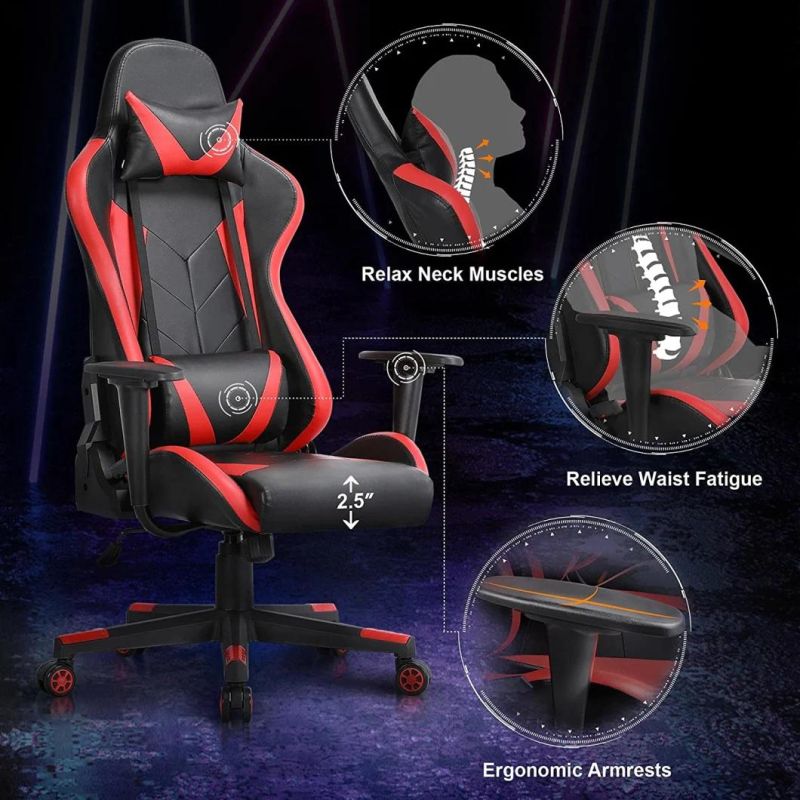 Custom China Black Red Wooden Framepu Leather Office Adult Ergonomic Racing Computer PC Gamer Gaming Chair for Sale