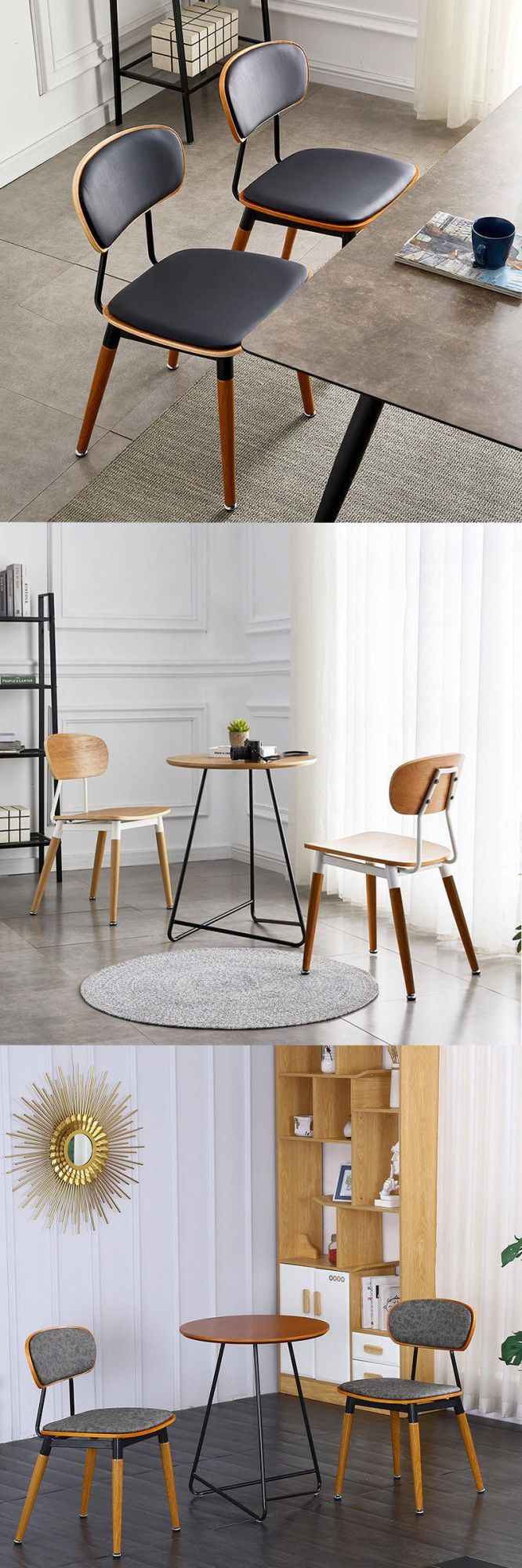 High Quality Home Restaurant Cafe Furniture Metal Frame Leather Seat Wooden Dining Chair for Cafe Shop