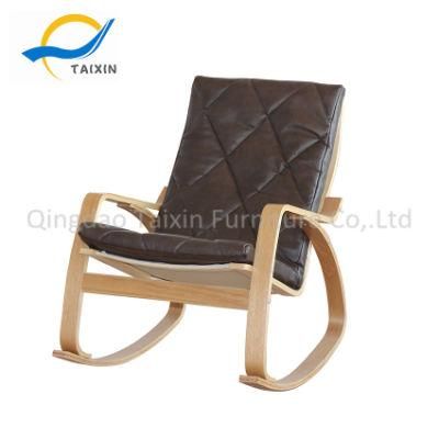 High Quality Wooden Leather Rocking Chair with Headrest