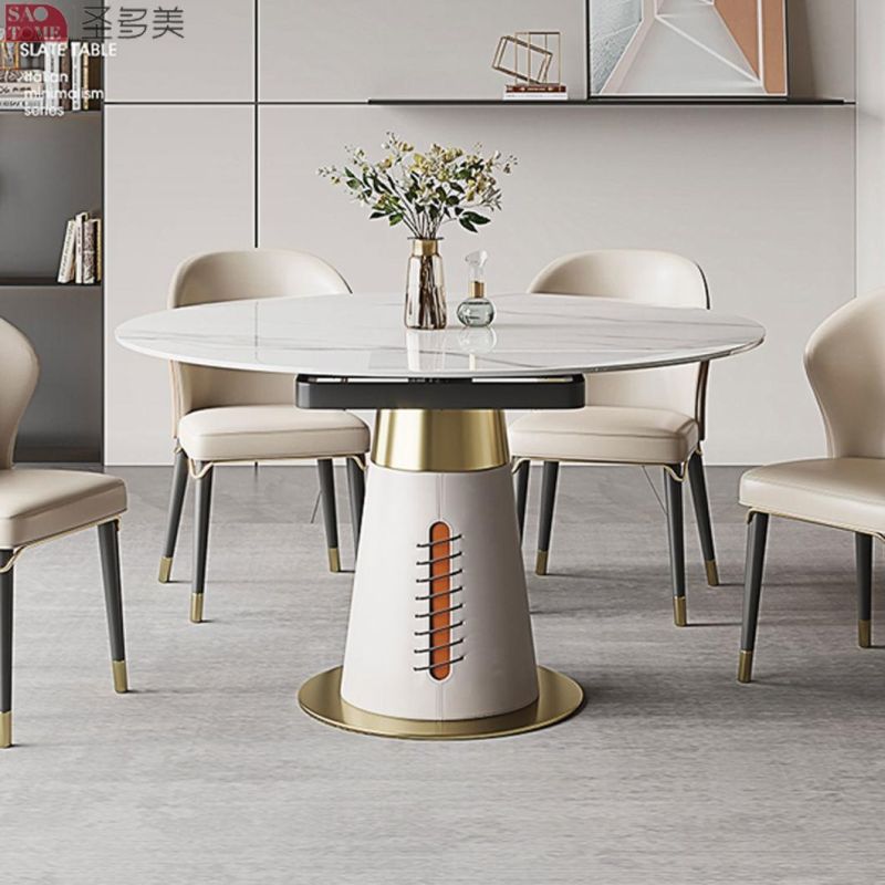 Modern Style Hotel Restaurant Home Living Room Furniture Stainless Leather Slate Dining Table