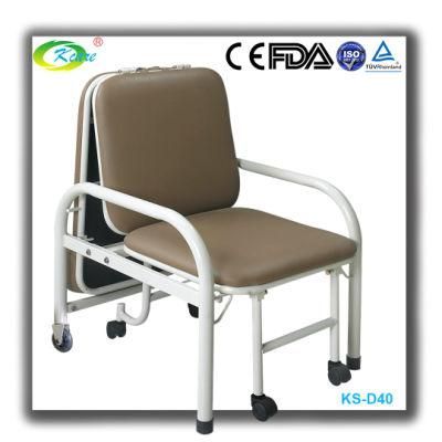Durable Hospital Romm Furniture Metal Adjustable Foldable Medical Accompany Chair with Wheels