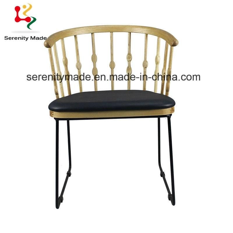Vintage Restaurant Furniture Wooden Frame Dining Chair with PU Leather Seat