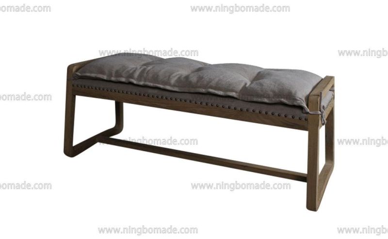 Antique Design Rustic Style Furniture Weather Oak and Sand Grey Linen Bed End Bench