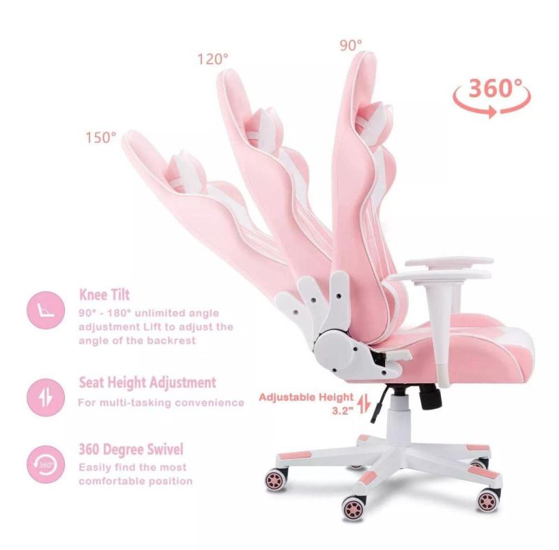High Back Ergonomic Swivel Leather PC Computer Pink Gamer Gaming Chairs with Footrest for Home Office