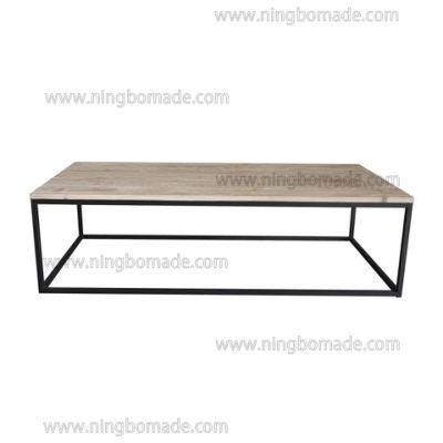 French Classic Provincial Vintage Furniture White Recycled Fir Wood and Black Iron Coffee Table