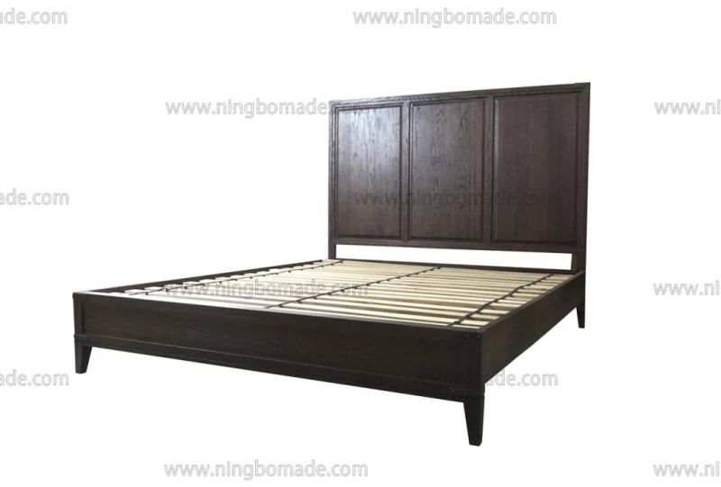 Hot Sale Chinese Classic Style Furniture Waxed Brown Oak Antique Brass Color Metal Corner King Size Bed Frame