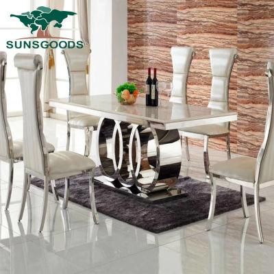 Modern Design Apartment Furniture Marble Dining Table Set 6 Chairs