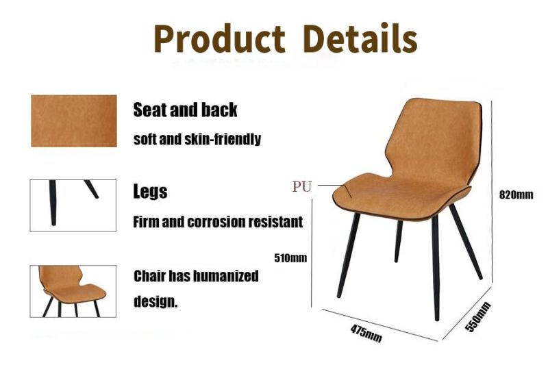 Modern Nordic Home Restaurant Outdoor Furniture Sofa Chair Synthetic PU Leather Dining Chair with Metal Legs