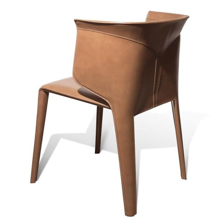 MID-Century Style Kitchen Side Comfy Chairs Dining Chair with Metal Interior Frame Saddle Leather
