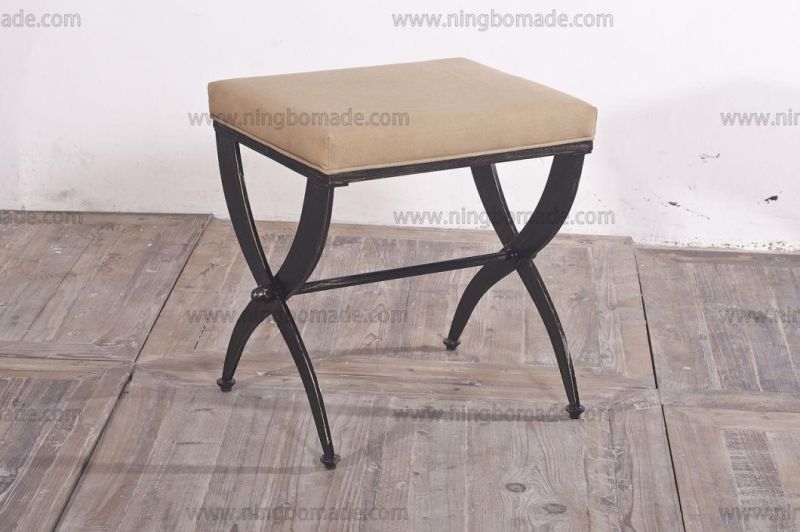 Nordic MID Century Furniture Fabric and Black with Gold Iron Bed End Stool