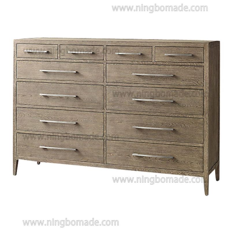 Antique French Eco-Friendly Trend Furniture Brushed Grey American Ash Twelve Drawers Chest of Cabinet