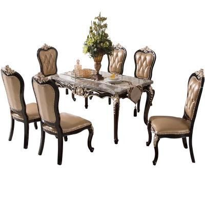 Solid Wood Dining Table with Leather Chairs for Home Furniture