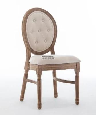 Stackable Beige Linen Fabric Tufted Louis Chair for Events