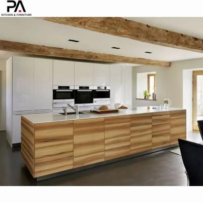 White Lacquer Cupboard and Melamine Island Combination Kitchen Cabinet Designs