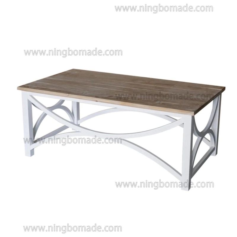 French Classic Provincial Vintage Furniture Grey White Reclaimed Fir Wood and Pure White Solid Wood Base High Tea Table