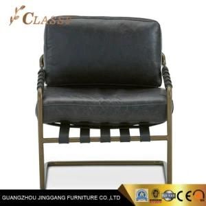 PU Leather Luxury Metal L Shape Dining Chair with Woven for Support and Armrest