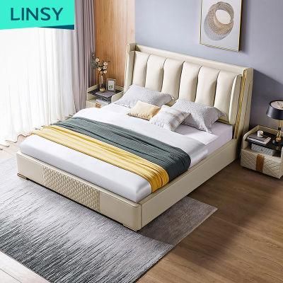 Linsy New Double King Bedroom Furniture Modern Beds Wooden Leather Bed R305