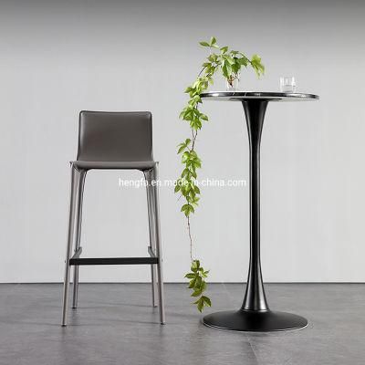 Modern Restaurant Cafe Metal Furniture Leather Grey Stools Bar Chairs