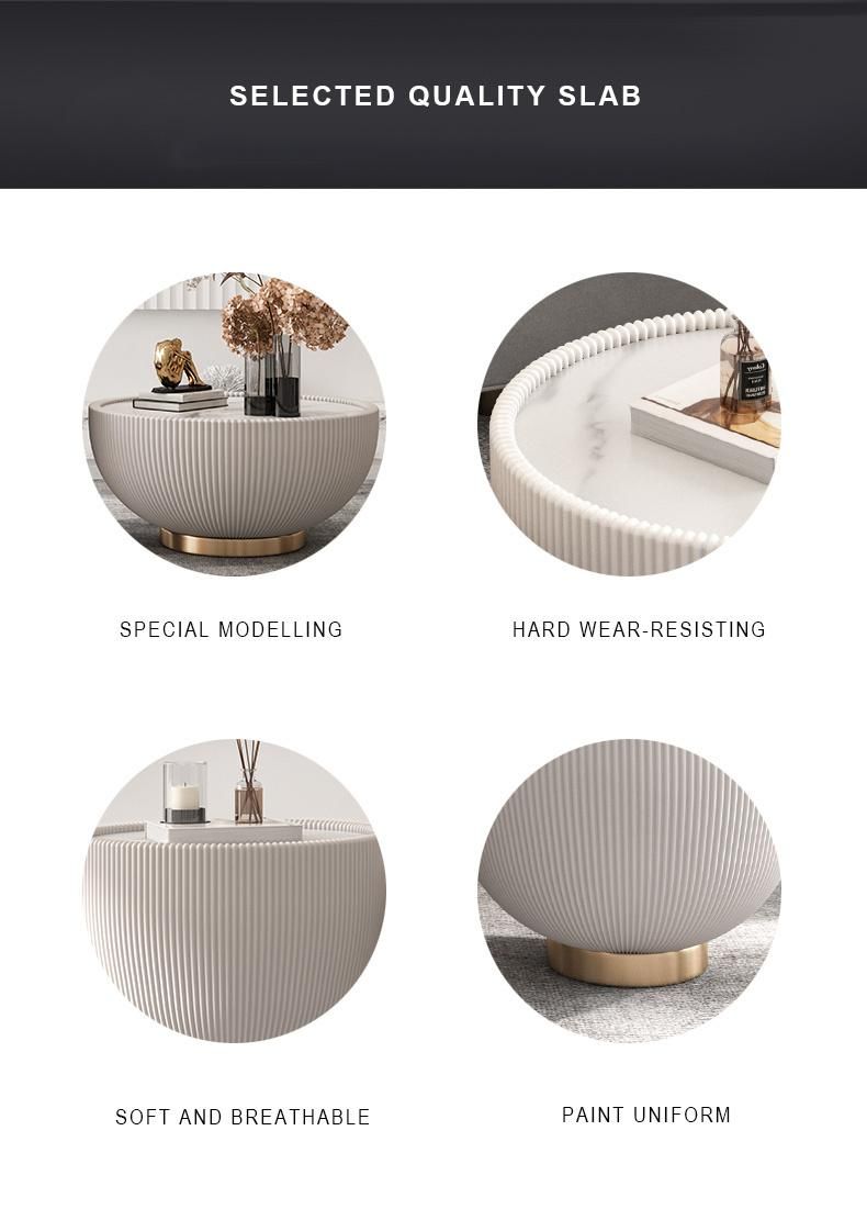 New Design PU Leather Sintered Stone Bowl Tea Table