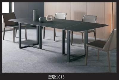 Wholesale Modern Simple Fashion Marble Dinner Table Metal Leg and Leather Chairs
