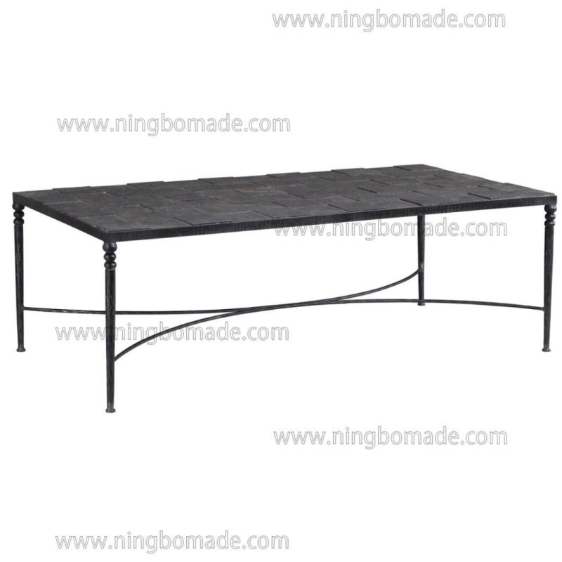 Nordic Retro Vintage Antique Furniture Rustic Natural Iron Base Slate Top Coffee Table
