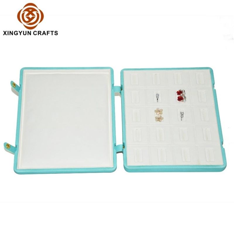 Wholesale Navy Blue PU Leather Jewelry Storage Box Luxury Gift Ring Packaging Box Exhibition Showcase Display Box