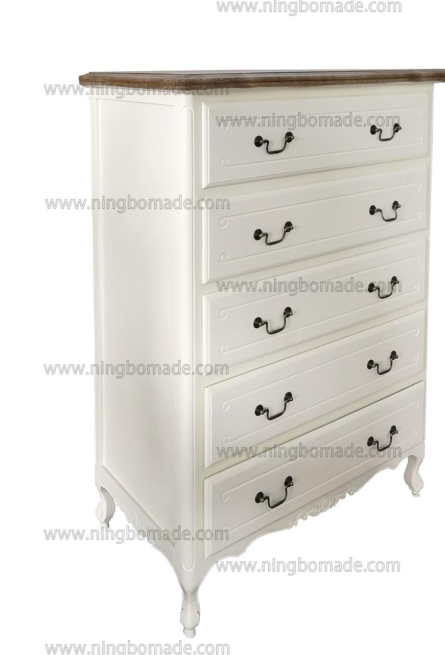Nordic Louis Style Household Furniture Louis White Solid Wood Five Drawers Chest of Cabinet