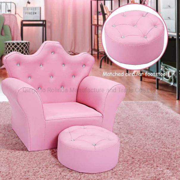 Whole Sale Kids Sofa, PVC Leather Princess Sofa with Embedded Crystal, Upholstered Children Armchair with Ottoman, Gift for Toddlers Girls Boys