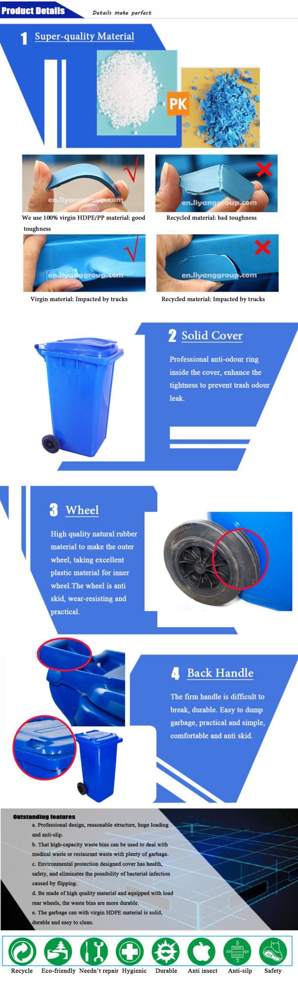 1100L Plastic Mobile Garbage Bin Waste Container Dustbins with Wheels