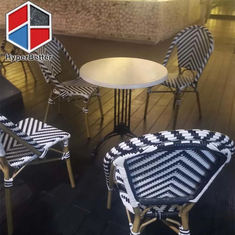 French Black PE Rattan Bar Stools