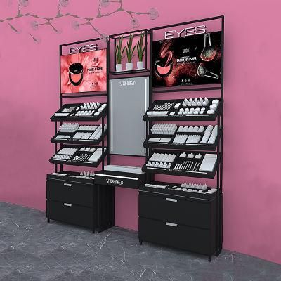 Custom High Quality Makeup Display Wall Cabinet with Advertising Light Box for Beauty Shop