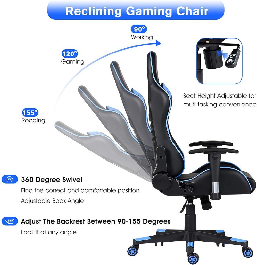 Factory Wholesale Leather Reclining Gamer Chair LED Light Bar Racer RGB Gaming Chair