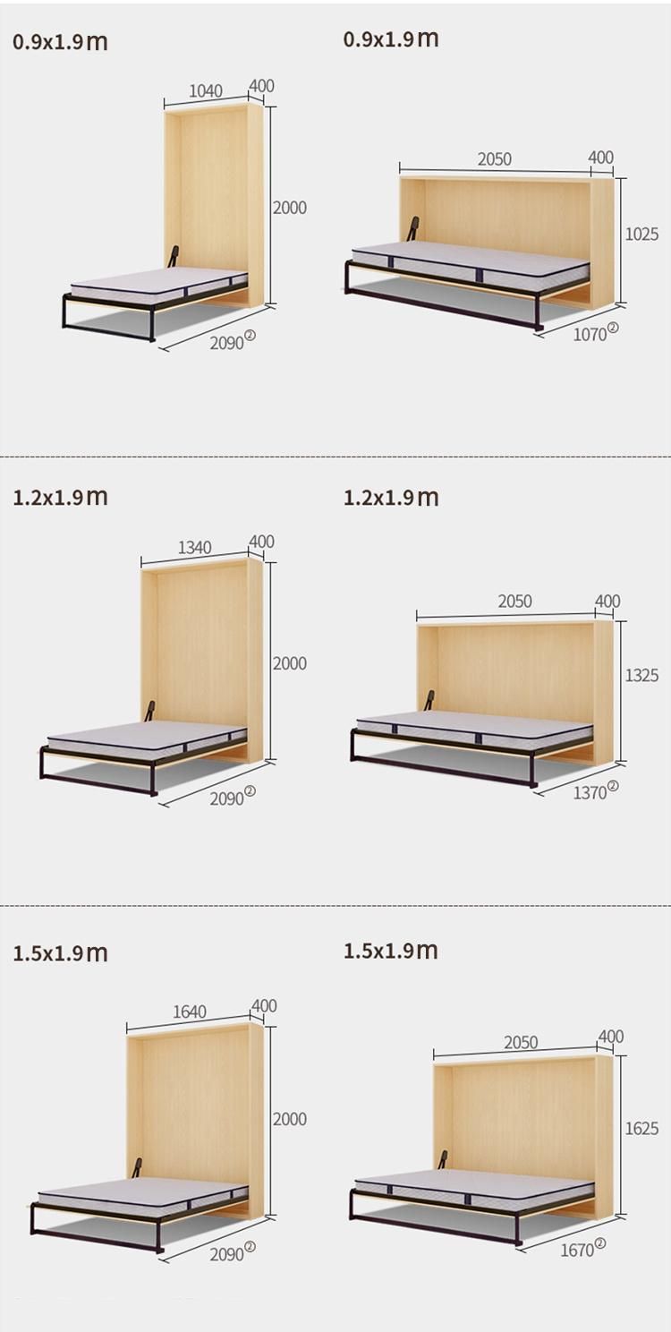 Modern Multifunction Space Saving Double King Hiffen Wood Murphy Folding Wall Bed