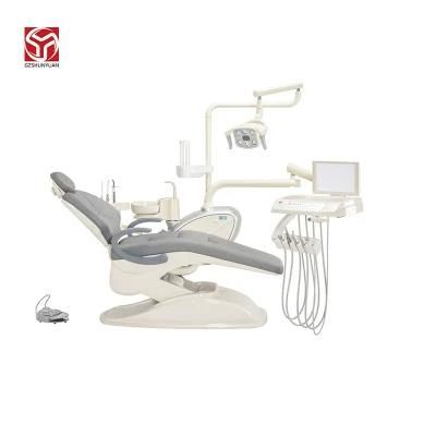Multifunctional Grey Microfiber Leather Dental Chair with 6 Hole LED Sensor Lamp